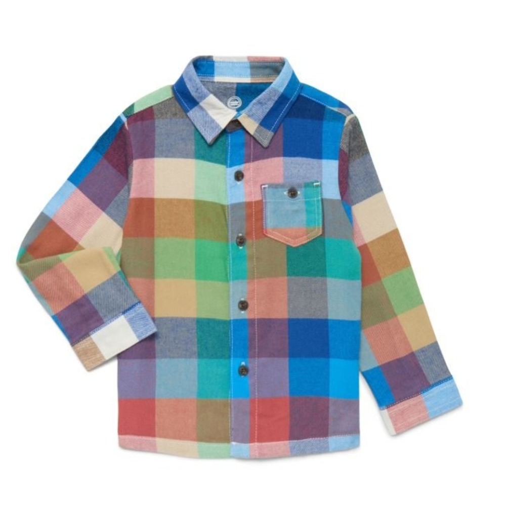 NEW Wonder Nation boys toddler flannel Long sleeve T-shirt size 2T Blue Green!